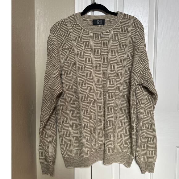 Vintage TSR USA Knit Sweater Geometric Pattern Beige Cream Menswear - Picture 1 of 4